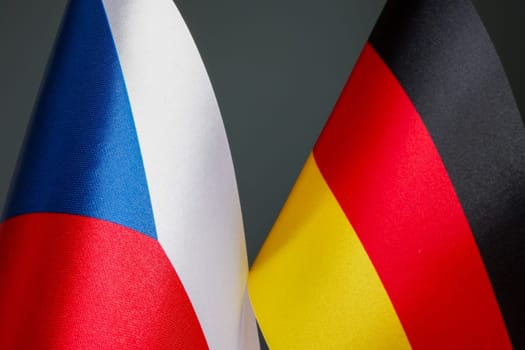 Closeup of the flags of the Czech Republic and Germany.