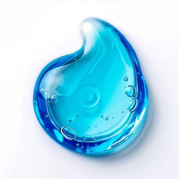 Cosmetic Cream Gel Texture On White Background. Close Up Of Blue Transparent Drop Of Skin Care Product. High Quality