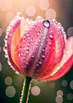 A beautiful pink flower with droplets of water on it. The droplets are small and scattered, giving the flower a delicate and serene appearance