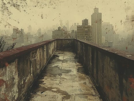 Rooftop memories illustrated with a nostalgic sepia tone, like an old photograph brought to life.
