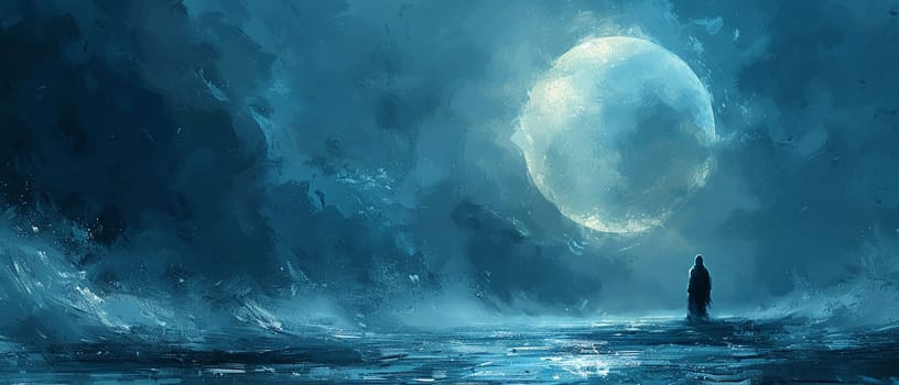 Moonlit figure created with digital brushes, blending photorealism and fantasy elements.