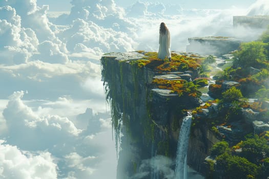 Wanderer in a realm of floating islands, each step a dance with gravity and fantasy.