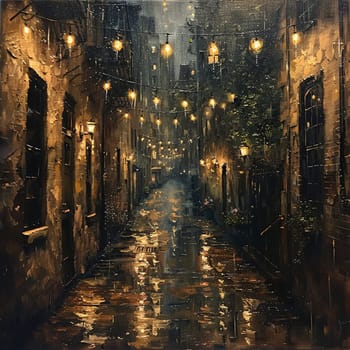 Alleyway sanctuary scene painted with a focus on soft lighting and quiet details in acrylics.