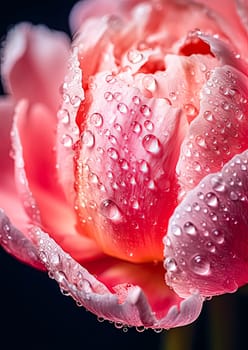 A beautiful pink flower with droplets of water on it. The droplets are small and scattered, giving the flower a delicate and serene appearance