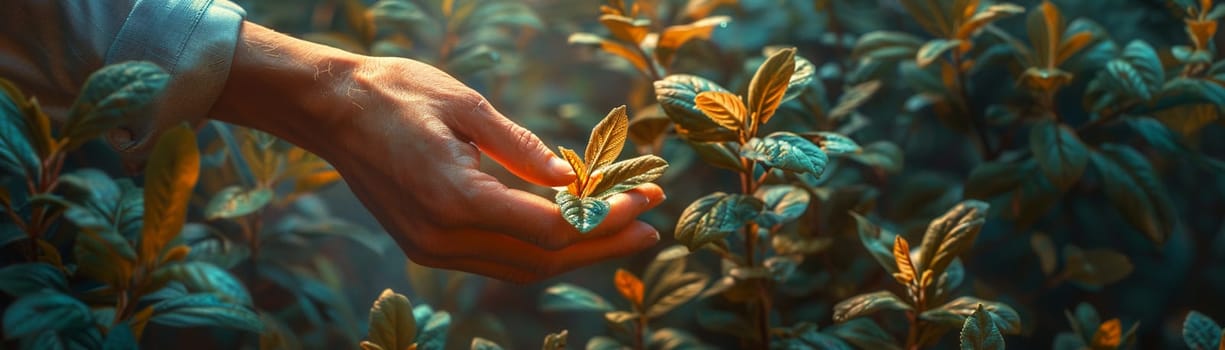 Botanist's hands examining a rare plant species, depicted with vibrant realism and scientific detail.