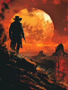 Wild west showdown, illustrated with a gritty comic book style and a dusty, sunset palette.