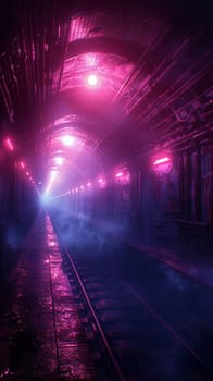 Night train arrival captured in a futuristic, Blade Runner-inspired neon palette and atmospheric detail.