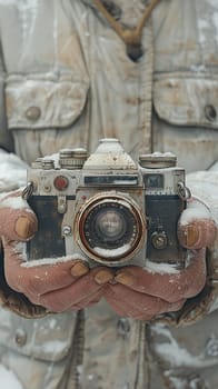 Hands holding a vintage camera, illustrated in a sepia-toned style evoking nostalgia and history.