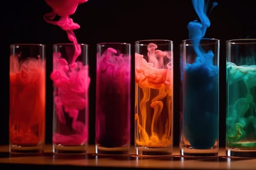 abstruct colorful splashes in a glasses on a black background, generative AI