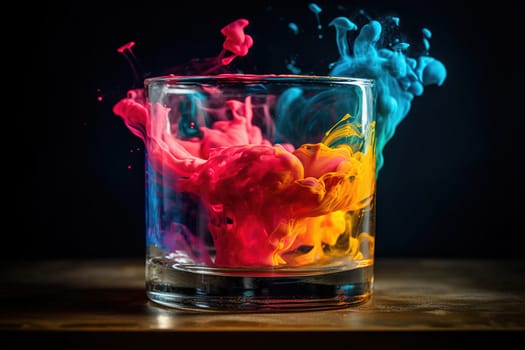 abstruct colorful splashes in a glass on a black background, generative AI