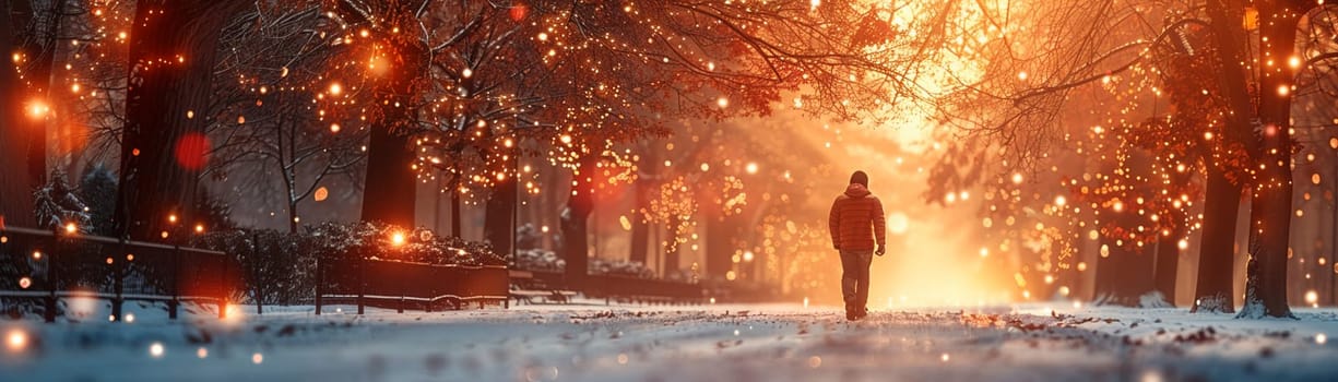 Snowy evening walk rendered in a classic, Norman Rockwell-style with a focus on storytelling and character.