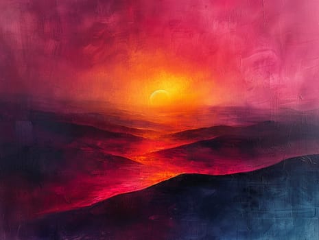 Dawn breaking over a remote landscape, painted in an abstract, color-field style with an emphasis on emotion.