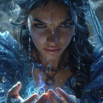 Mystical sorceress casting a spell, her hands aglow, depicted in a richly detailed fantasy art style.