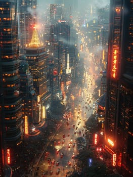 Futuristic city in a holographic display rendered with a high-tech digital art style, showcasing innovation.