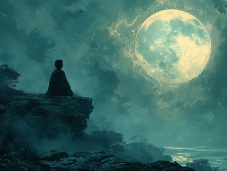 Moonlit figure created with digital brushes, blending photorealism and fantasy elements.