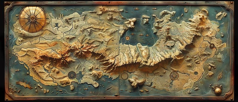 Fantasy map of an uncharted world created in an intricate, detailed style, inviting exploration and adventure.