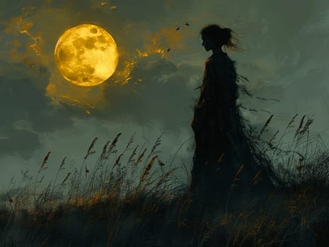 Moonlit figure created with digital brushes, blending photorealism and fantasy elements.