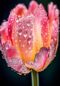 A beautiful pink flower with droplets of water on it. The droplets are small and scattered, giving the flower a delicate and serene appearance