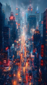 Futuristic city in a holographic display rendered with a high-tech digital art style, showcasing innovation.