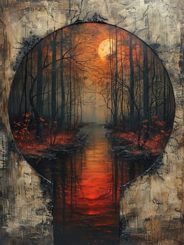 Enchanted mirror reflecting a secret world, painted with a gothic and mysterious atmosphere.