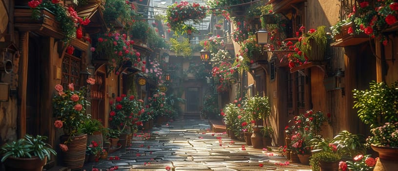 Hidden alleyway oasis painted with a touch of magical realism, blending the everyday with the fantastic.