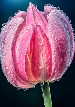 A beautiful pink flower with droplets of water on it. The droplets are small and scattered, giving the flower a delicate and serene appearance