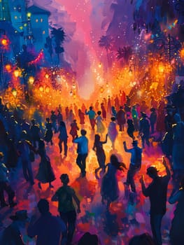 Silent disco with people dancing in their own worlds, illustrated in a vibrant and eclectic cartoon style.