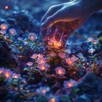 Hands planting a magical seed that glows with life, illustrated in a vibrant digital painting.