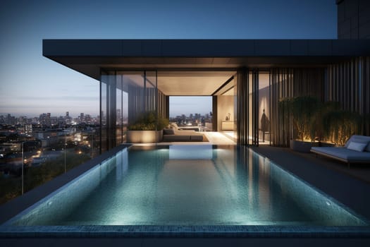 Glamorous Rooftop Pool Of A City Hotel Offers Relaxation And Leisure In The Heart Of A Metropolis