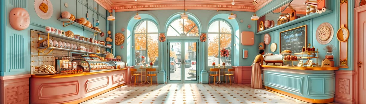 Whimsical cake shop with pastries that seem alive, painted in a bright and inviting storybook style.