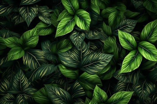 A close up of green leaves with a dark background. The leaves are very thick and have a shiny, almost glossy appearance. Concept of depth and richness