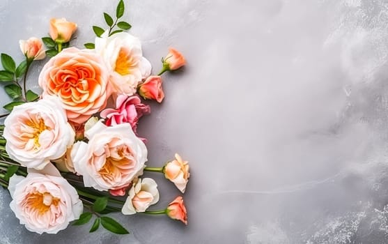 A bouquet of pink flowers is arranged on a grey background. The flowers are arranged in a way that they are not overlapping each other