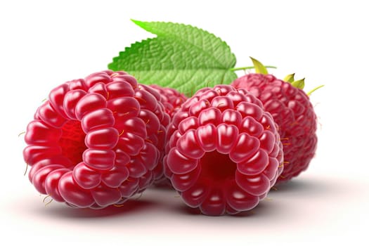 Red raspberries with stem isolated on a white background, 3d render