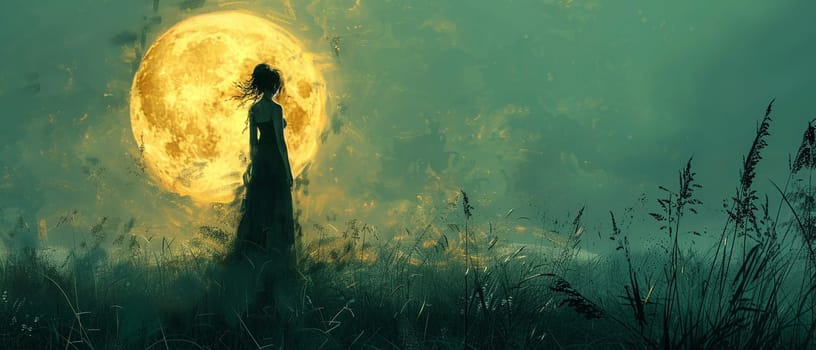 Moonlit figure created with digital brushes, blending photorealism and fantasy elements.
