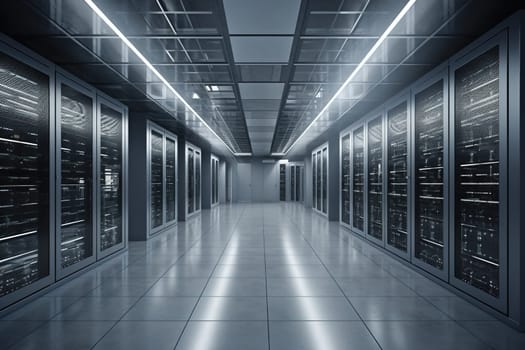 illustration of modern data center interior with servers , generative AI