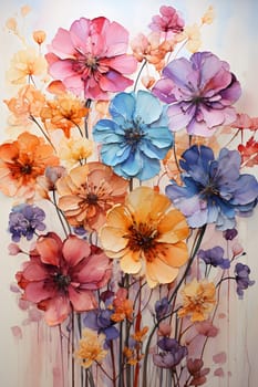 vibrant paint of flowers with delicate petals and dripping paint details, creating a whimsical floral artwork - Generative AI