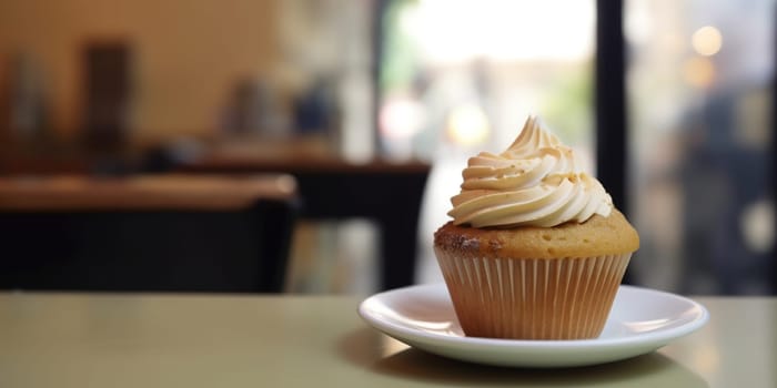 Delicious fresh cupcake in a cafe