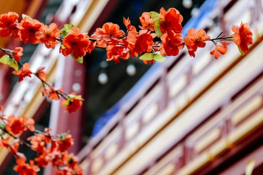 imitation flower, artificial Japanese cherry blossoms in full bloom. Beautiful flowers background.