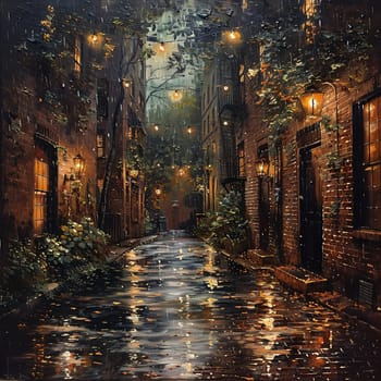 Alleyway sanctuary scene painted with a focus on soft lighting and quiet details in acrylics.