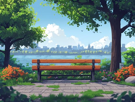 City bench moment depicted in minimalistic style, with flat colors and clean lines.