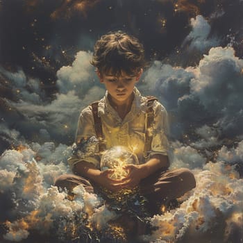 Young alchemist decoding the elixir of the skies, the alchemy of clouds within their grasp.