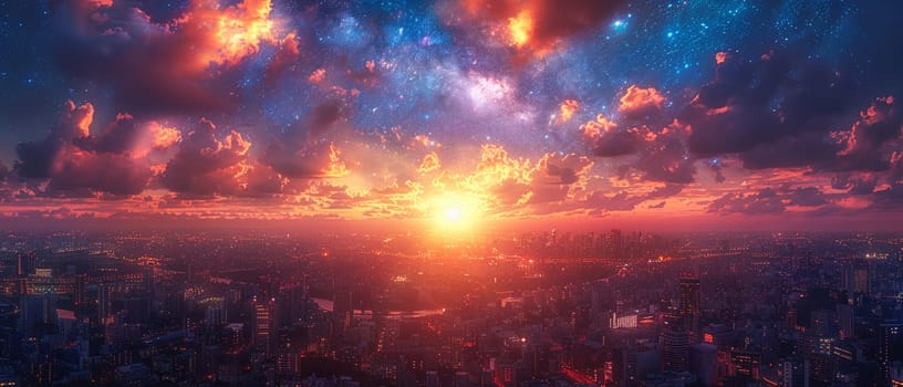 Artist rendering a city kissed by twilight, the sky a canvas of stars and dreams.