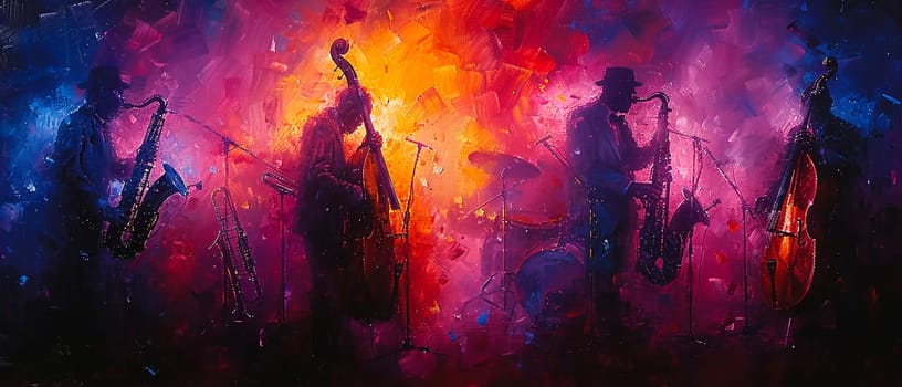 Underground jazz club scene, painted with the smoky ambiance and the soul of music.