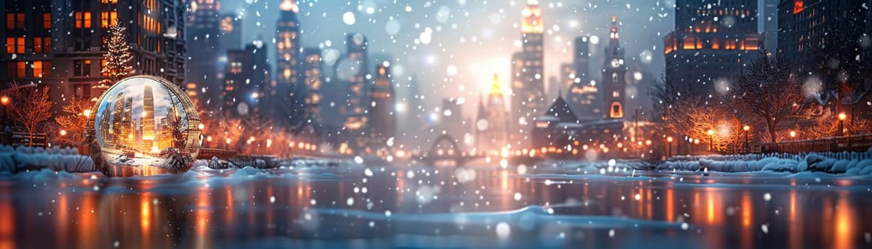 City life in a snow globe rendered with a whimsical, charming style, turning urban scenes into miniature wonders.