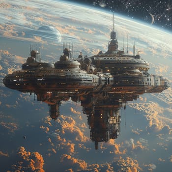 Space station orbiting a terraformed planet, rendered in stunning 3D with realistic textures.