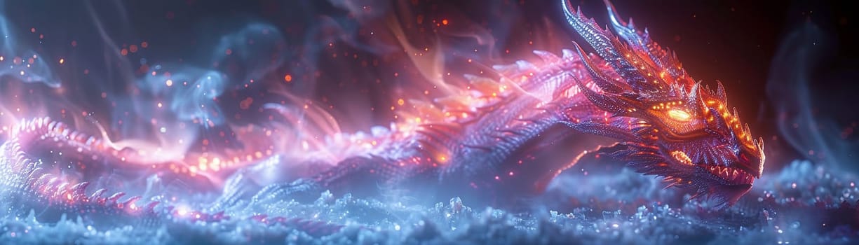 Ancient dragon curled around a crystal cavern, depicted in breathtaking detail and iridescent 3D textures.