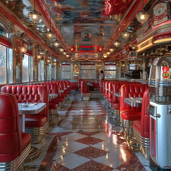 Classic American diner with red leather booths and a jukebox.