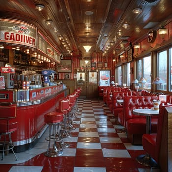 Classic American diner with red leather booths and a jukebox.