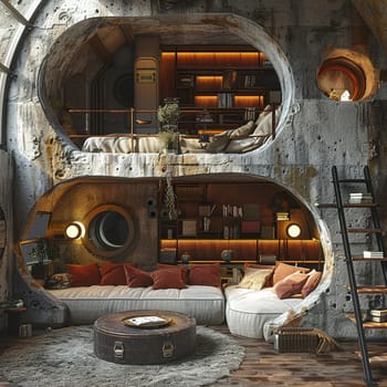 Post-apocalyptic bunker turned modern living space with innovative survival features