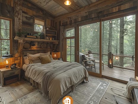 Rustic treehouse for adults with cozy interiors and views of the forest canopy